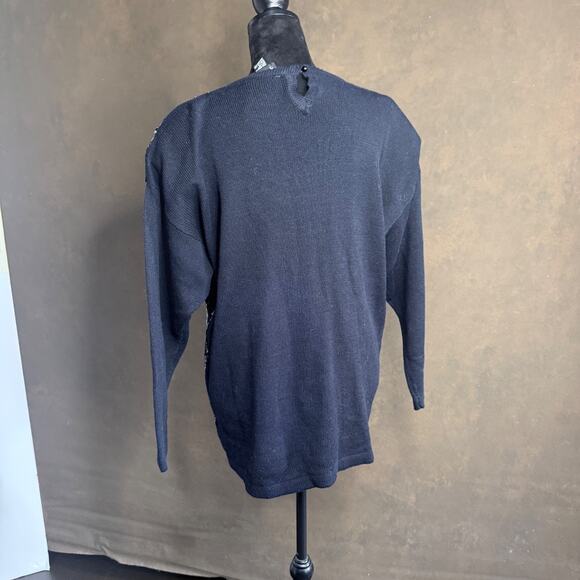 Vintage Contessa by Joyce Sequin Beaded Sweater Black Silver Argyle 1X Acrylic - Picture 5 of 10